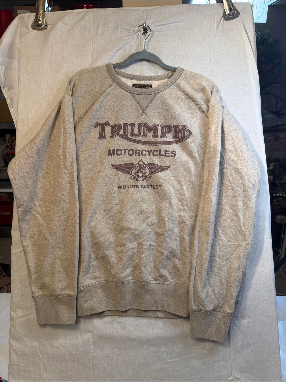 Lucky Brand Gray Crewneck Sweatshirt with Burgundy Graphic  Triumph Motorcycles